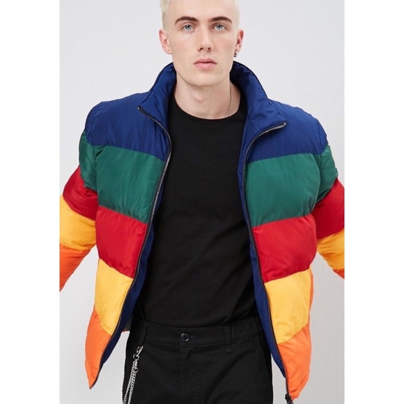Mens Rainbow Puffer Jacket Medium Nwt 